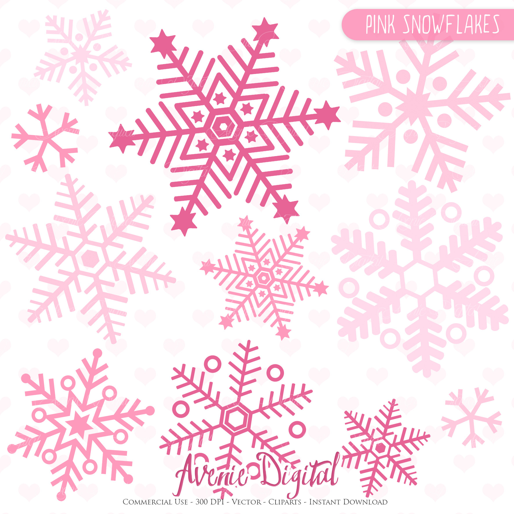 Pink Snowflakes Clip art and Vectors, an Illustration by Avenie Digital