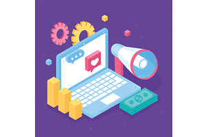 digital marketing isometric, a Technology Illustration by studiogstock