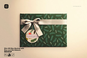 Slim Gift Box Mockup With Bow