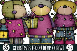 Christmas Teddy Bear Clipart, an Illustration by Designking