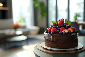 Delicious cake with frosting cream and ripe berries, a Food & Drink Photo by AlyaAnd