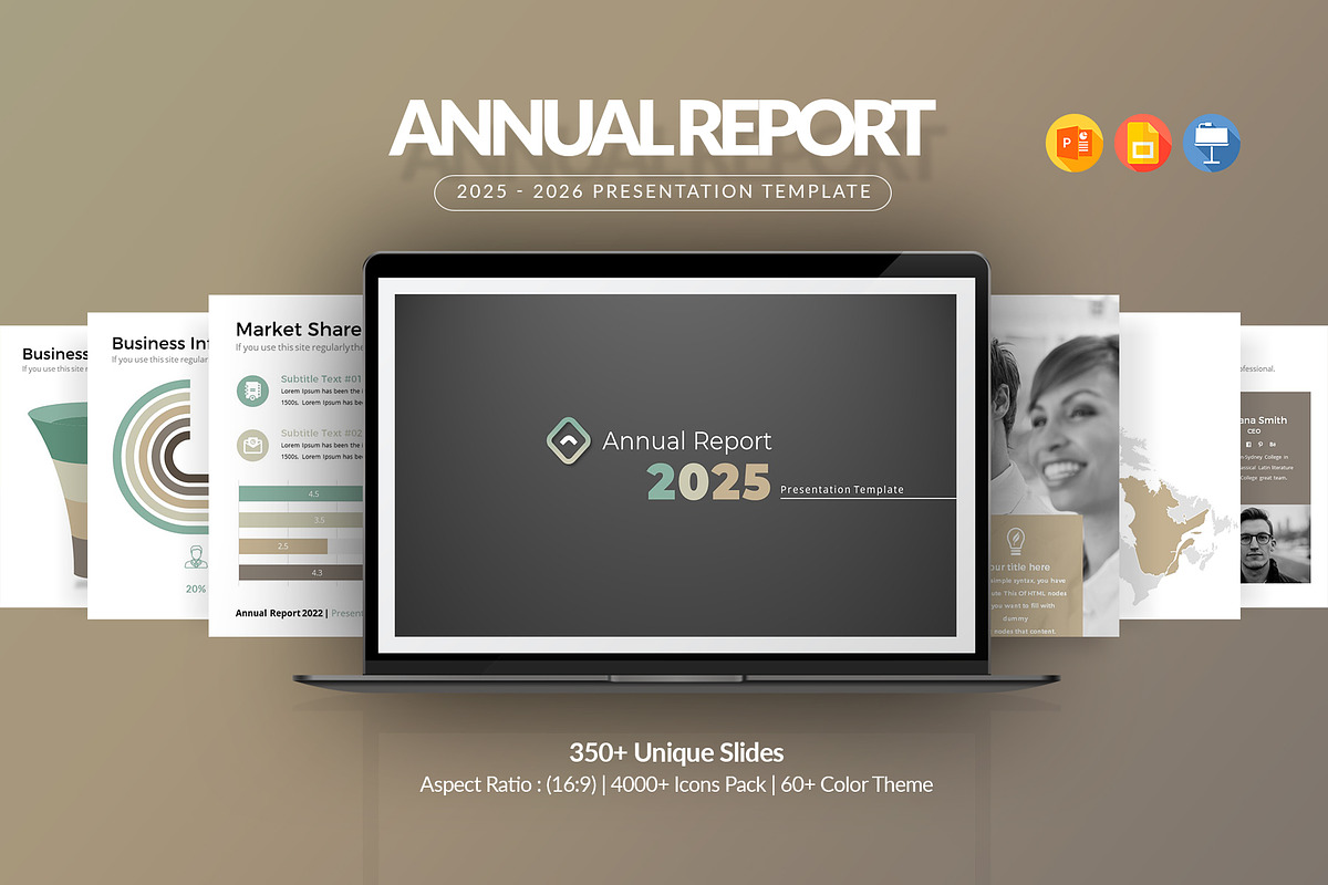 Annual Report PowerPoint Template, a Presentation Template by White Graphic (Photo 1 of 9)