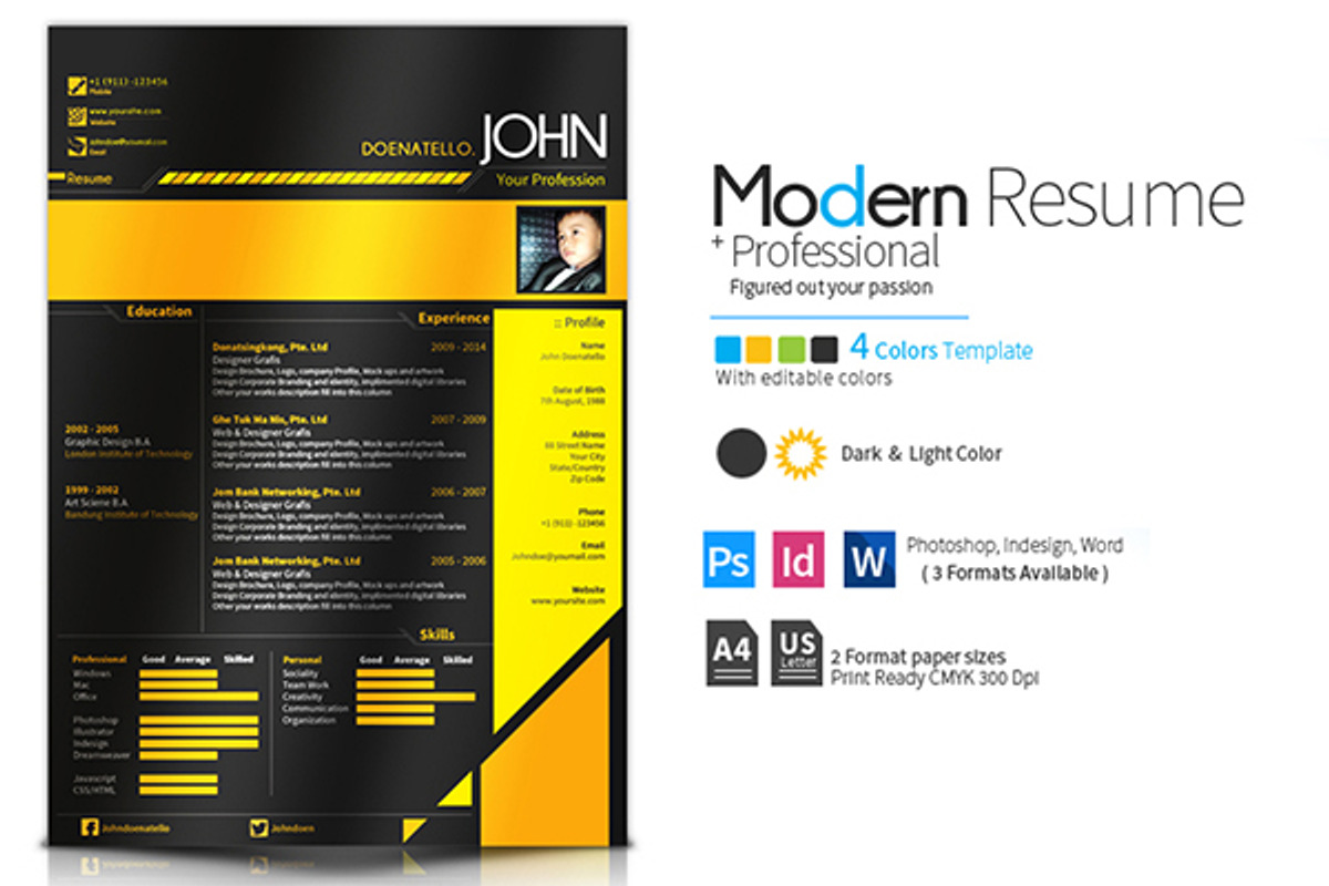 Modern CV & Resume, a Resume Template by Micro Designs (Photo 1 of 4)