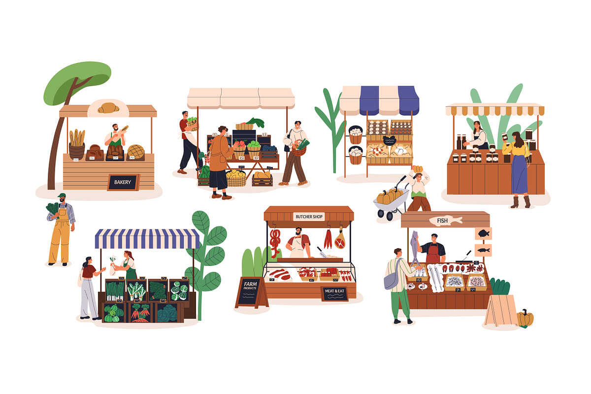 Farmers market stalls set + banners, a Food Illustration by Good Studio (Photo 3 of 11)