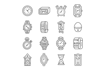 Clock line icon set