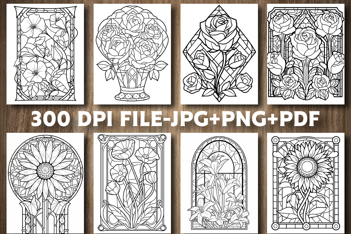 Floral Stained Glass Coloring Page, an Education Illustration by Design Station (Photo 2 of 5)