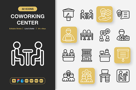 Coworking Center Icons, an Icon by Spacepixel Creative