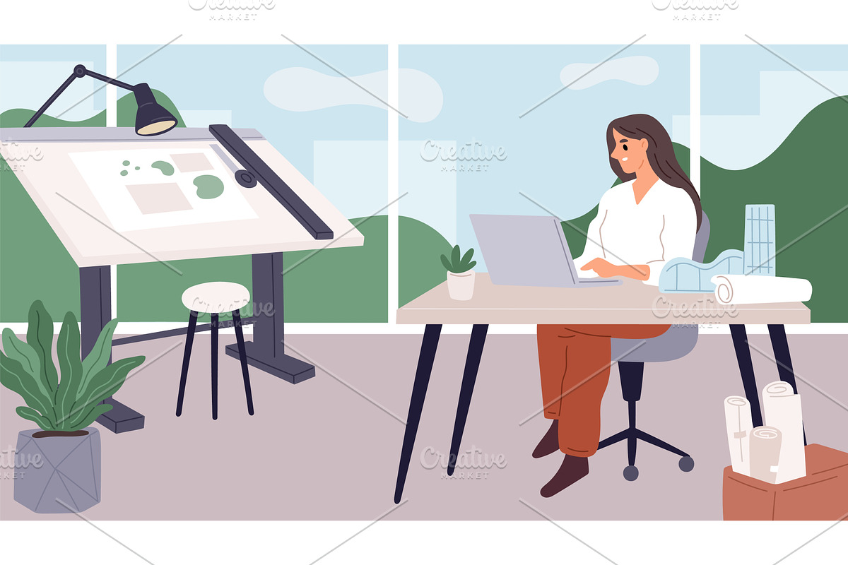 Architect creator works. Female, an Illustration by YummyBuum