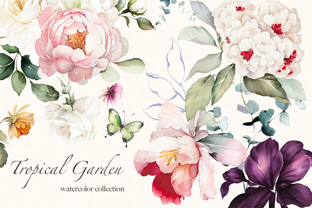 Watercolor tropical flowers, a Decorative Illustration by Lisima (Photo 1 of 11)
