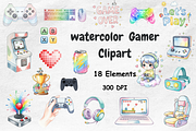 Watercolor Gamer Clipart, a Decorative Illustration by BerryPieArt (Thumbnail 1 of 4)