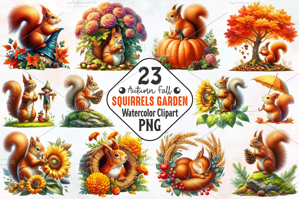 Fall Squirrels Garden Clipart, an Illustration by RobertsArt (Photo 1 of 7)