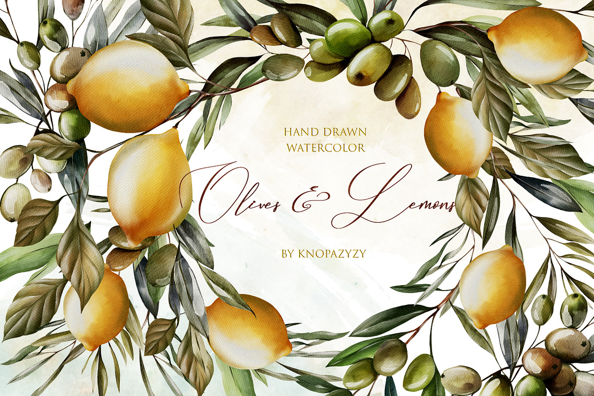Watercolor Olives & Lemons, an Object Graphic by Knopazyzy (Photo 6 of 6)