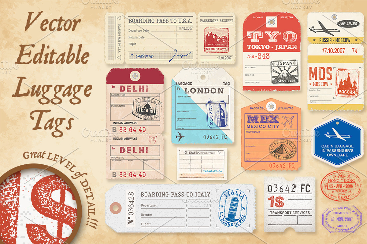 Vector Luggage Tags Illustrations 2, a Card Template by Pingebat (Photo 1 of 2)