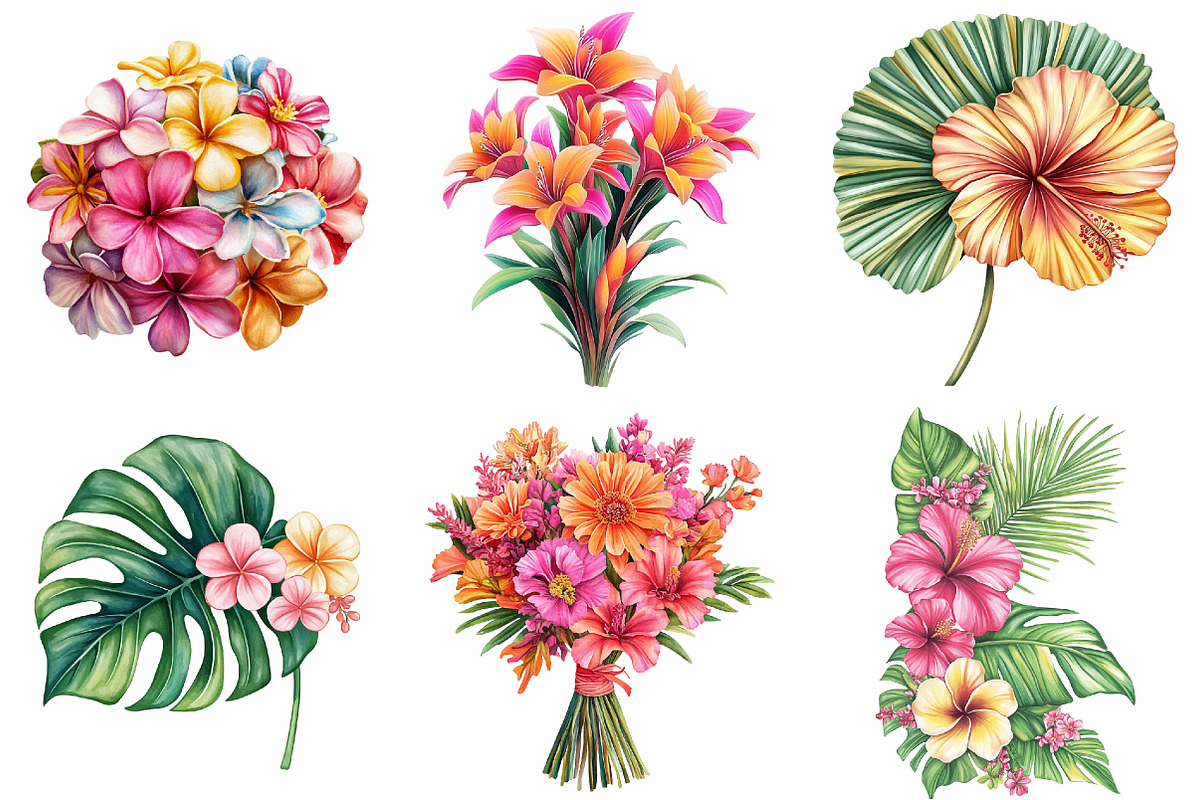 Watercolor Tropical Flowers Clipart, an Illustration by Watercolor design (Photo 4 of 4)
