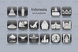 Indonesia Landmark Icons 16x