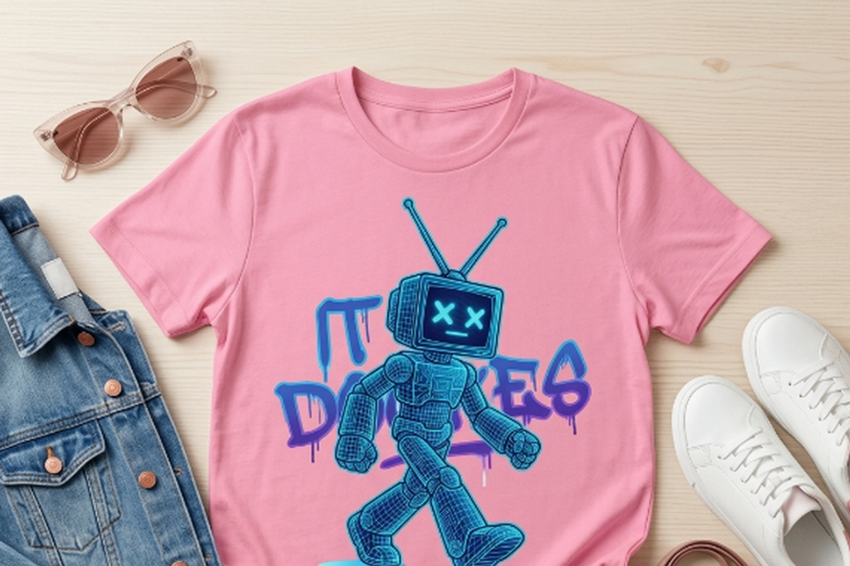 Retro TV Head Robot Walking, a Shirt Mockup by Vector Stall (Photo 4 of 14)