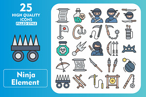 25 Ninja Element Line Filled Icons, an Icon by Pexelpy