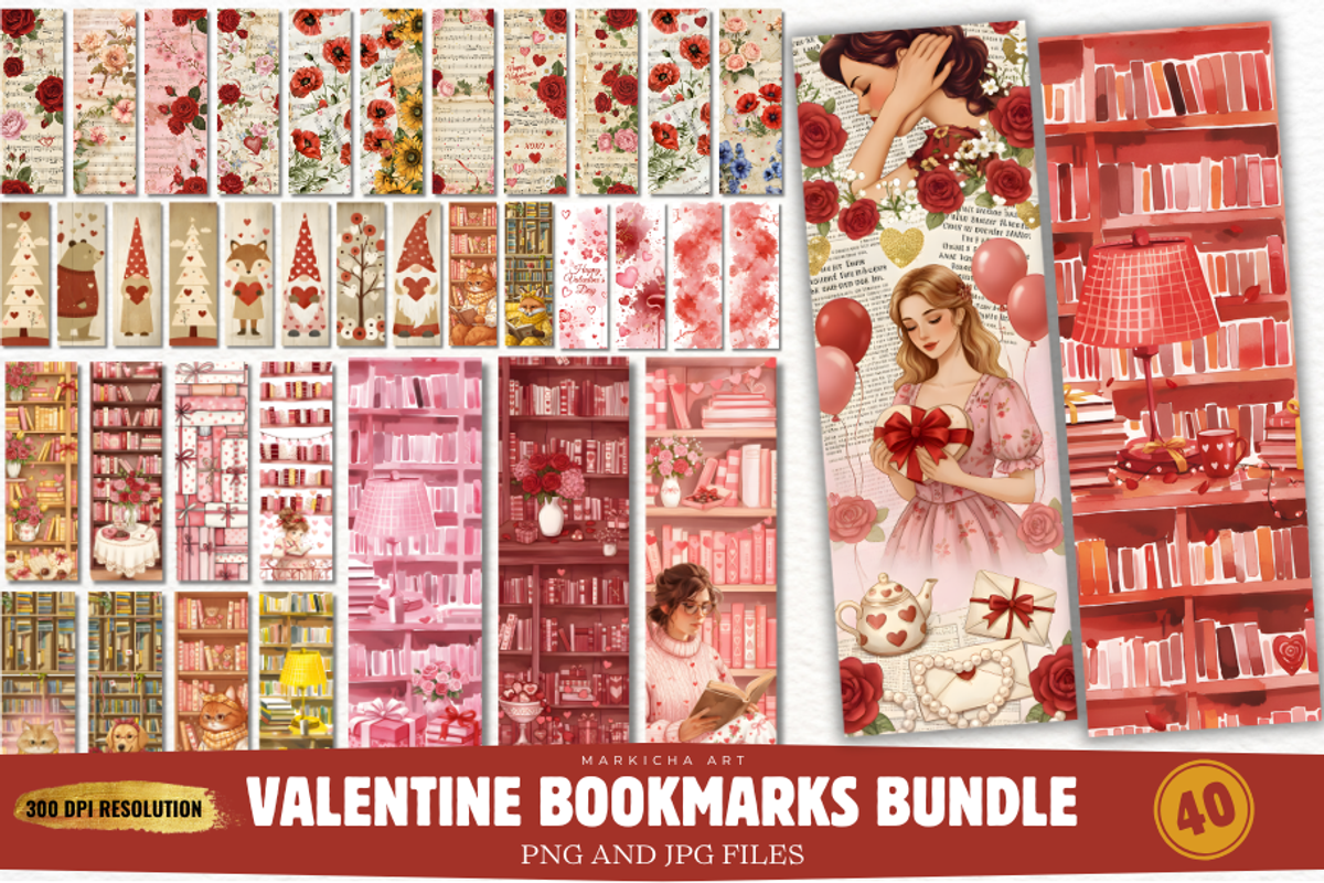 Valentine Bookmarks Png Bundle, a Graphic by Markicha Art (Photo 1 of 10)