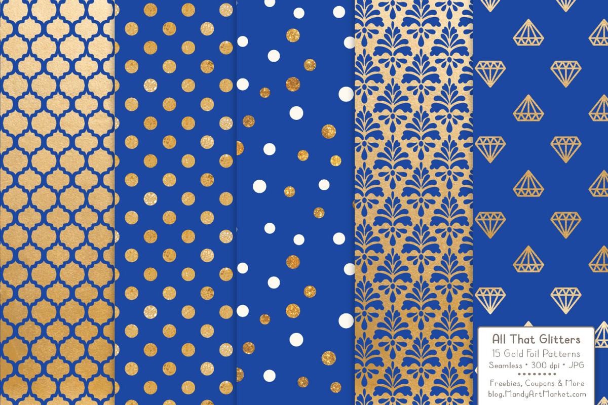 Royal Blue Gold Foil Digital Paper, a Pattern Graphic by Amanda Ilkov (Photo 3 of 4)