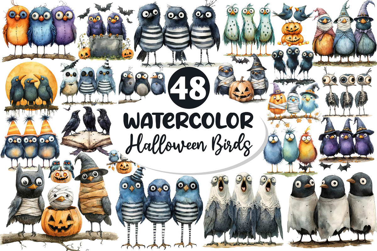 Halloween Quirky Birds Clipart, an Illustration by Dream Creation (Photo 1 of 6)