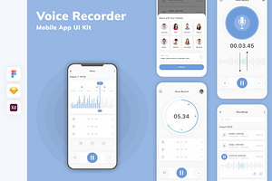 Voice Recorder Mobile App UI Kit, an UI Kit Template by uicube