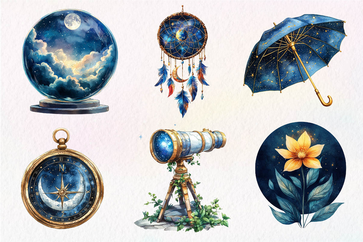 Watercolor Midnight Reverie Clipart, an Illustration by Dream Creation (Photo 6 of 7)