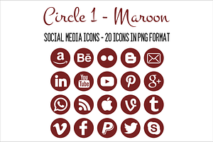 Social Media Icons - Maroon