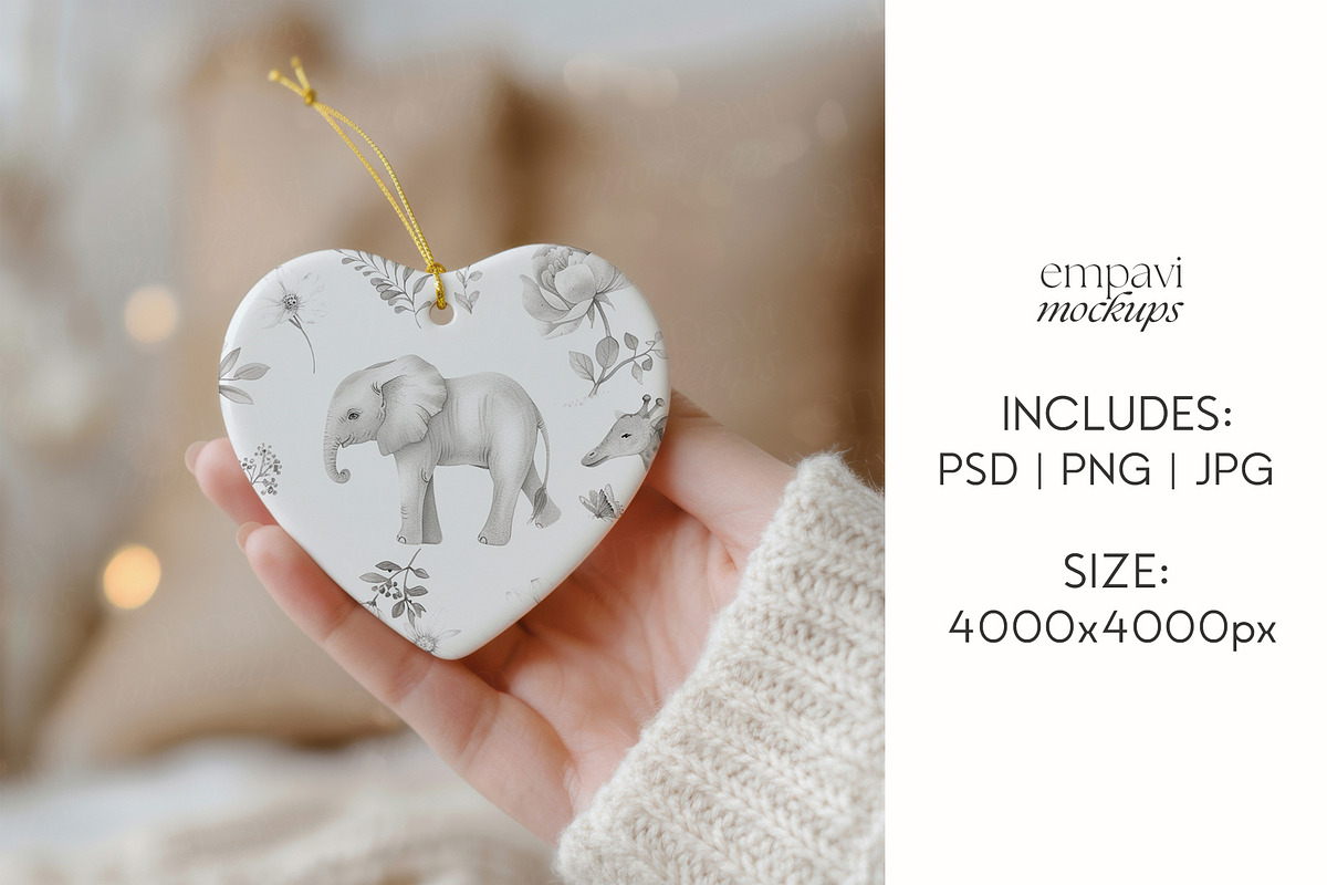 Heart Ornament Mockup, a Merchandise Mockup by EmpaviMockups (Photo 3 of 6)