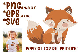 Cute Fox DTF printing PNG SVG EPS