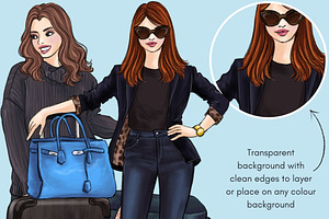 Travel Girls 4 - Light Skin Clipart