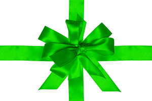 Green silk ribbon and bow. Isolated background, a Holiday Photo by ndanko