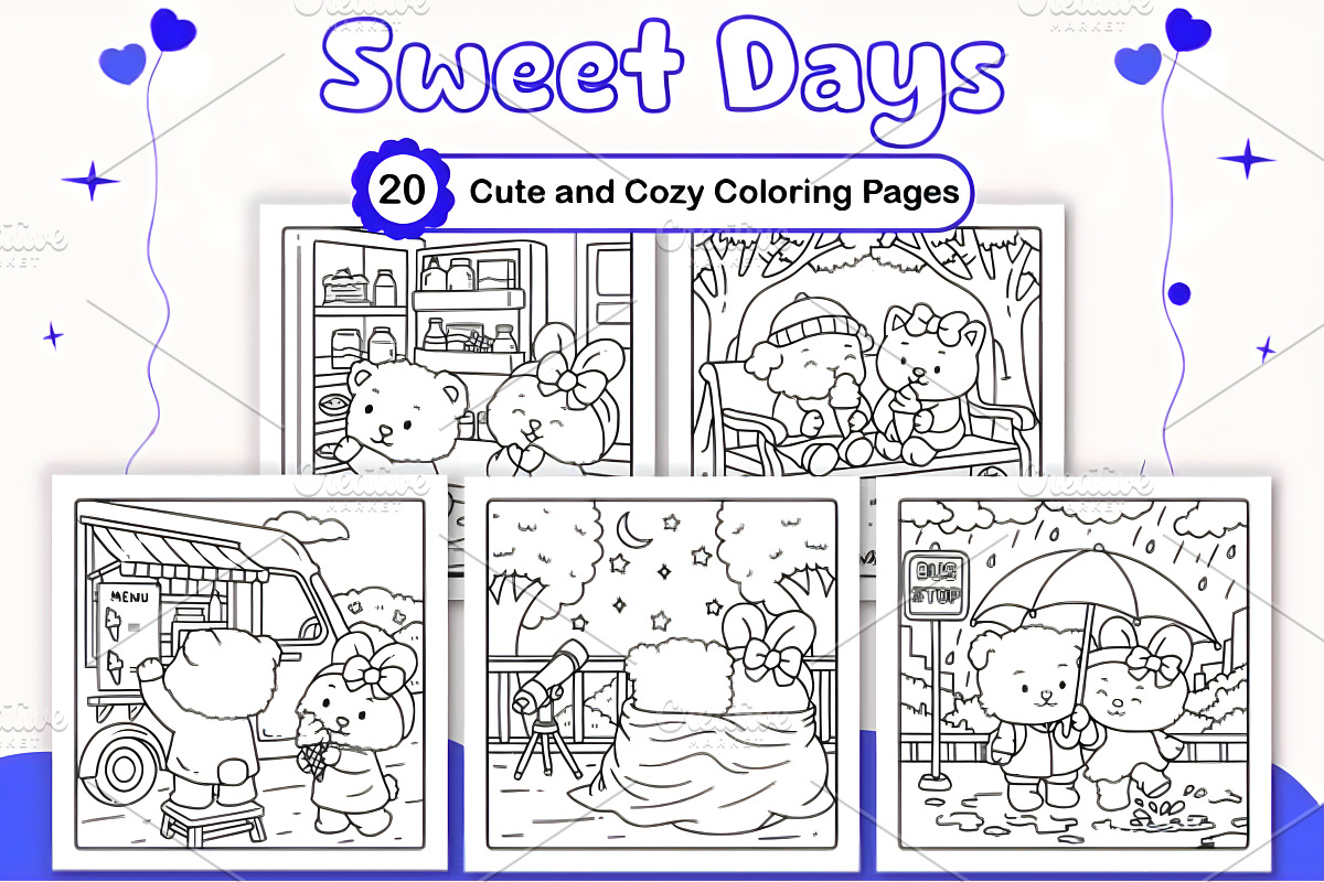 Sweet Days Cute & Cozy Coloring Page, a Decorative Illustration by Design Station (Photo 1 of 4)