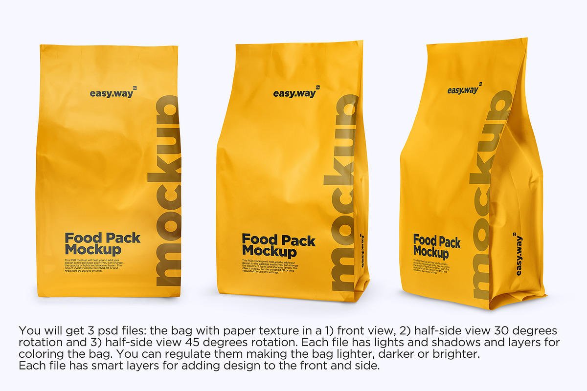Matte Paper Food Bag PSD Mockups Set, a Packaging Mockup by easy.way (Photo 3 of 7)