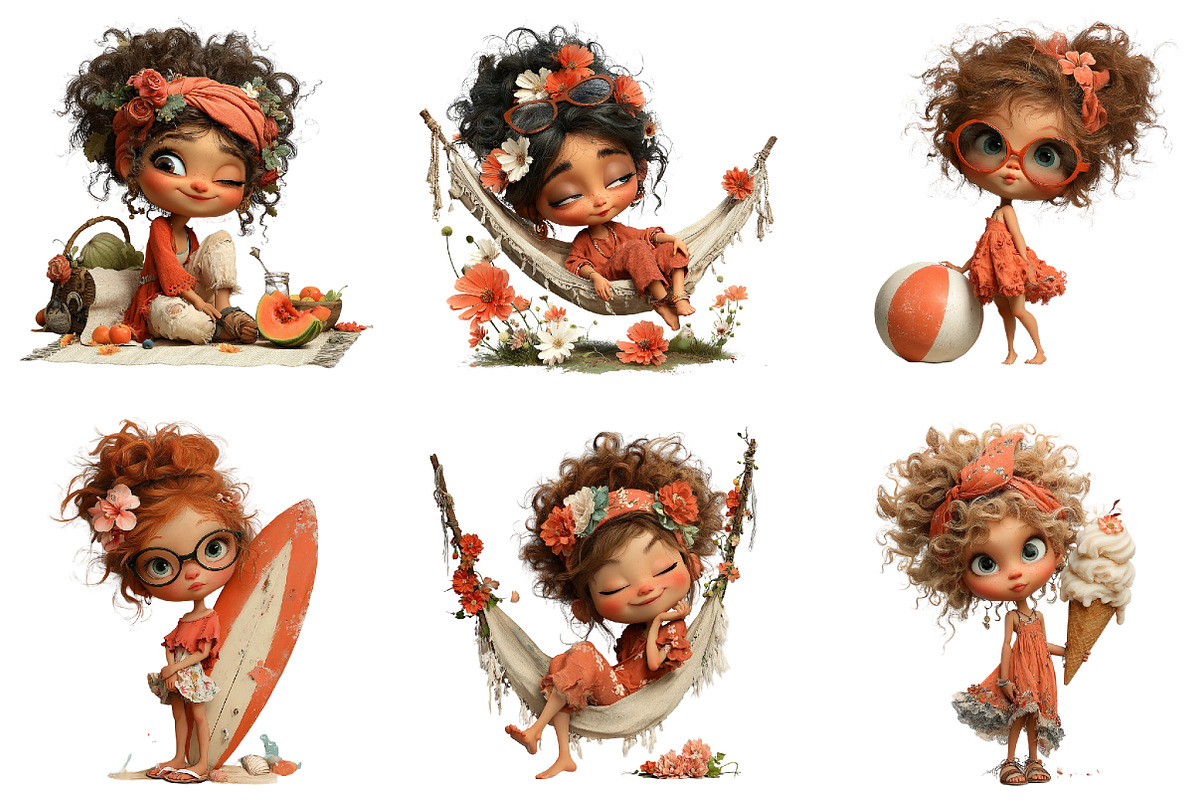 Whimsical Summer Girl Clipart, an Illustration by designcity5 (Photo 5 of 5)