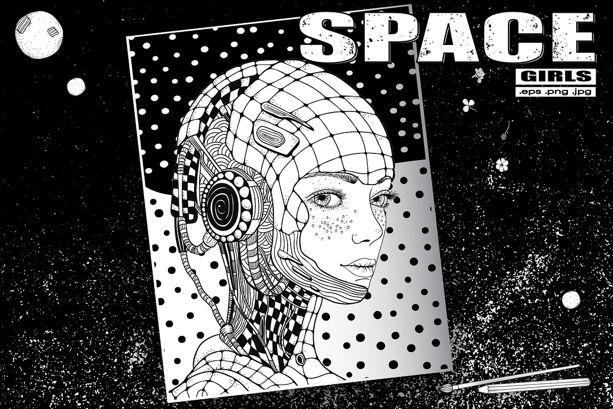 SPACE GIRLS Coloring Collection, a Person Illustration by ImHope (Photo 3 of 10)