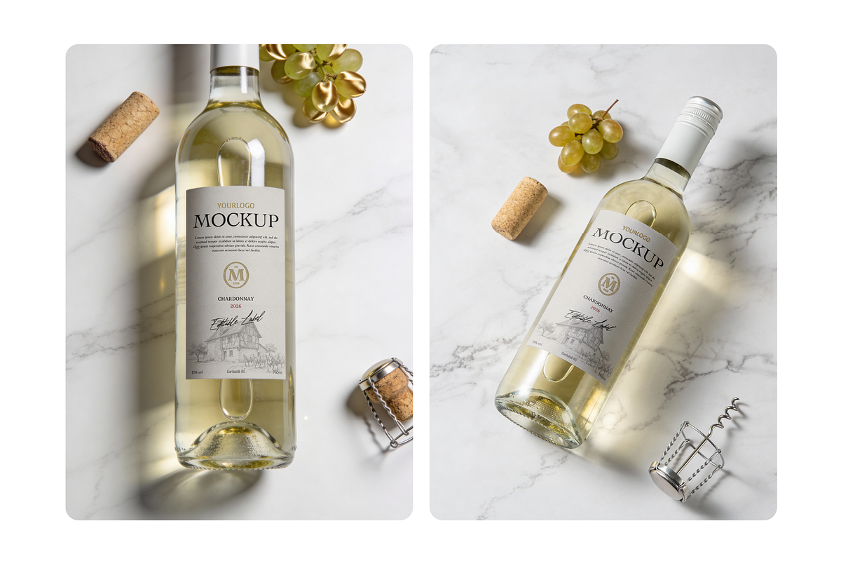 White Wine Bottle Mockup Marble Set, a Packaging Mockup by rodrigofkaminski (Photo 2 of 4)