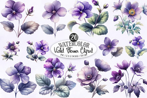 Violet Flower Watercolor Clipart, an Illustration by Designking