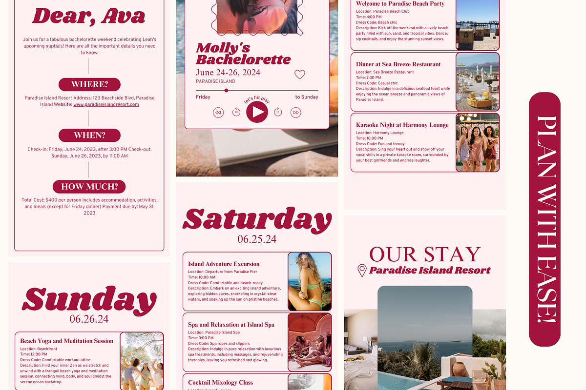 Pink Digital Bachelorette Itinerary, an Invitation Template by Story Native (Photo 3 of 9)