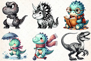 Watercolor Dinosaur Clipart Black an, an Illustration by DreamCafeArt (Thumbnail 4 of 7)