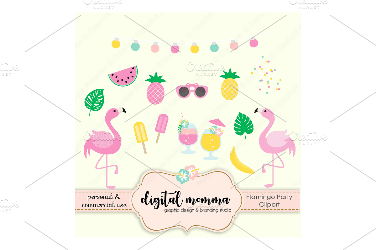 Pink Flamingo Party Clipart, an Illustration by Digital Momma