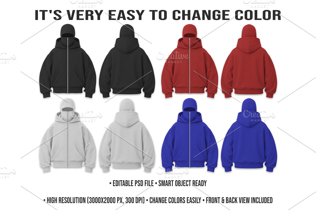 Zip-Up Hoodie Mockup PSD Editable, a Hoody Mockup by std.badboy (Photo 2 of 4)