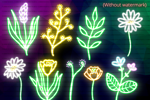 Neon Spring Flowers Clipart PNG