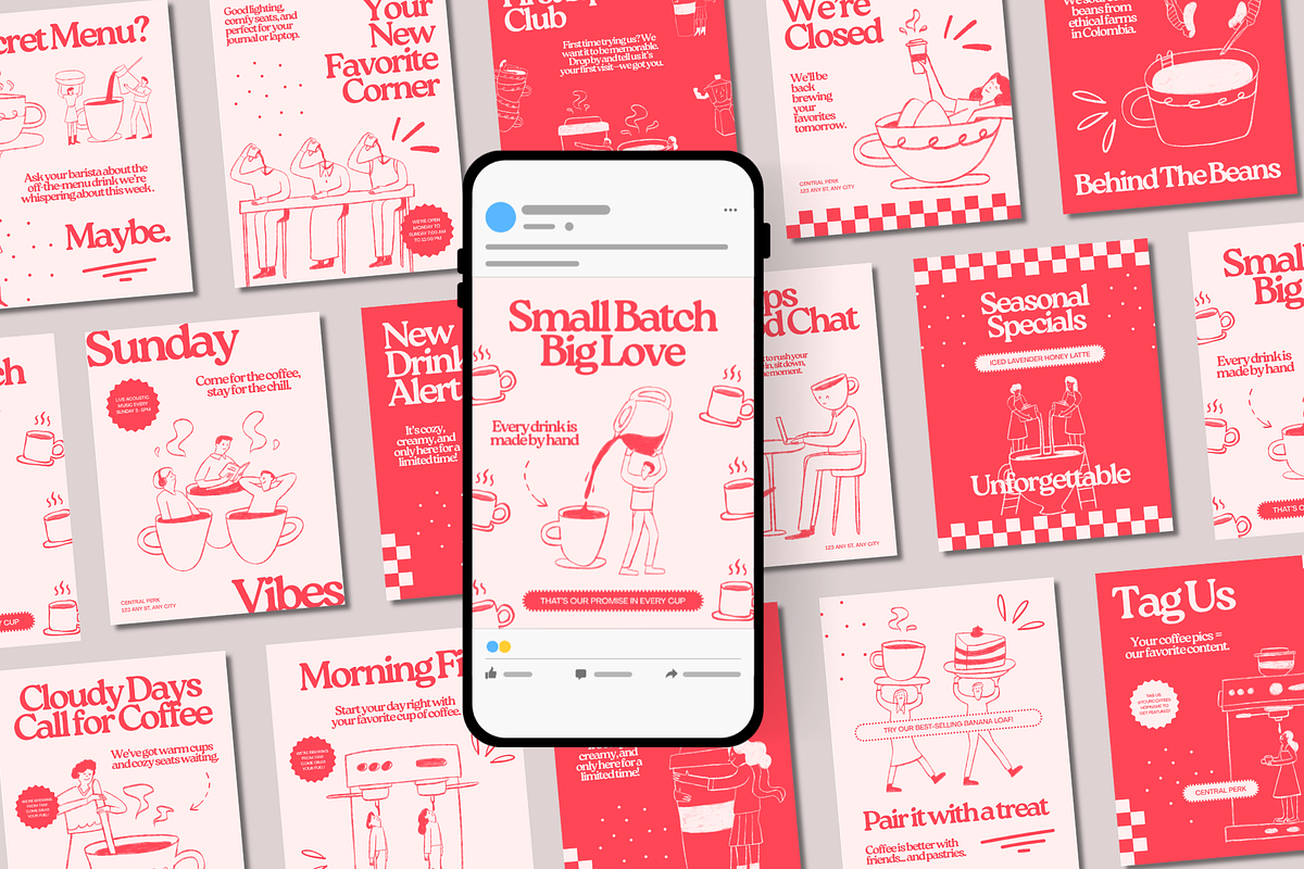 Pink Cafe Bakery Instagram Templates, a Social Media Template by Anna Design Studio (Photo 1 of 9)