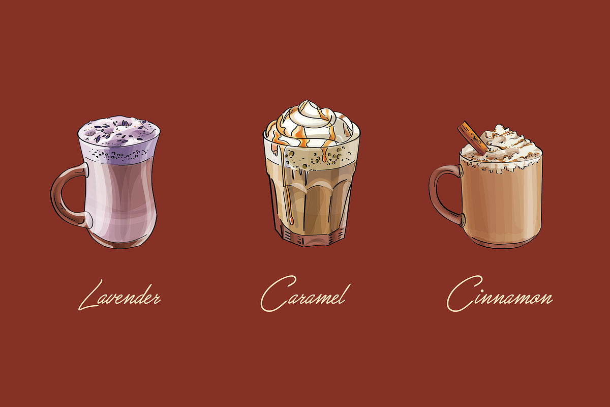 Latte set. Vector illustrations, a Food Illustration by Svitlo illustrations (Photo 4 of 5)