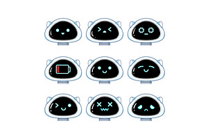 Cute robot heads displaying various, a Technology Illustration by pikepicture