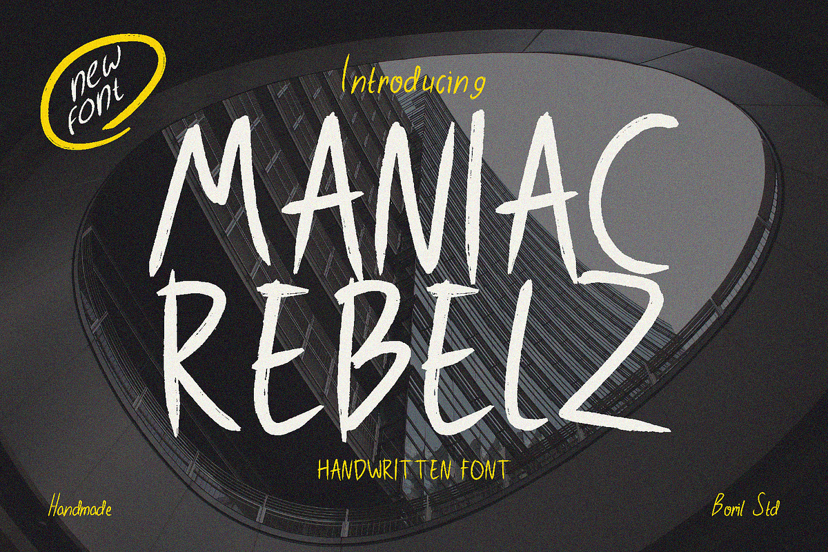 Maniac Rebelz - Handwritten Font, a Handwritten Font by Boril Std (Photo 1 of 9)