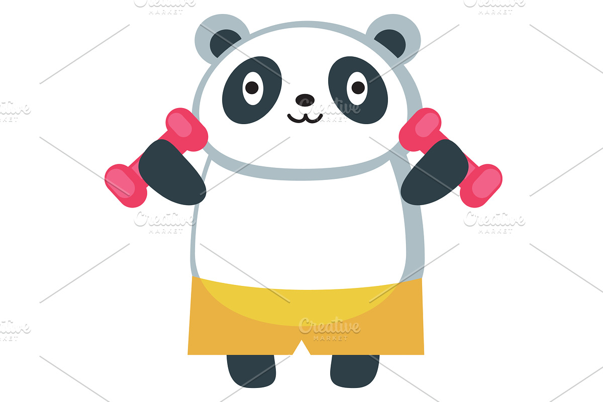 Panda animal training with dumbbells, an Animal Illustration by SiberianArt
