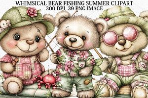 Whimsical Bear Fishing Summer Clipar, a Seasonal Illustration by Canvas Craft