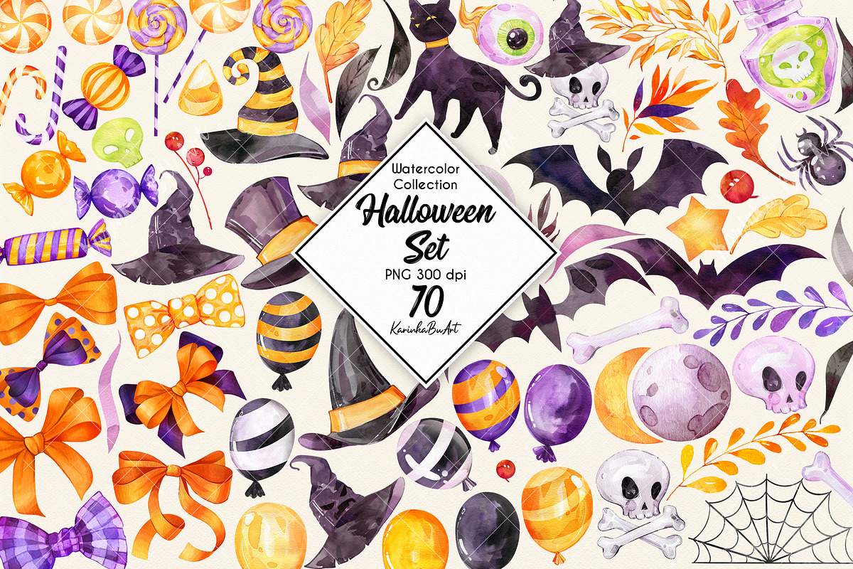 Watercolor Halloween Clipart set 7O+, an Object Graphic by KarinkaBU (Photo 1 of 6)