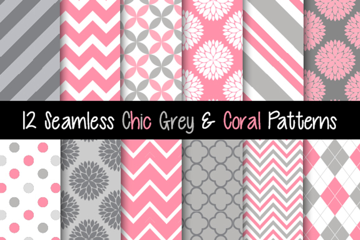Seamless Grey and Coral Patterns